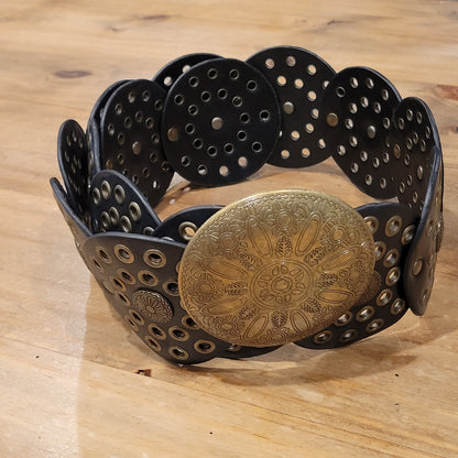 Disc Concho Belt | Western Oval Buckle Belt | 100cm Black