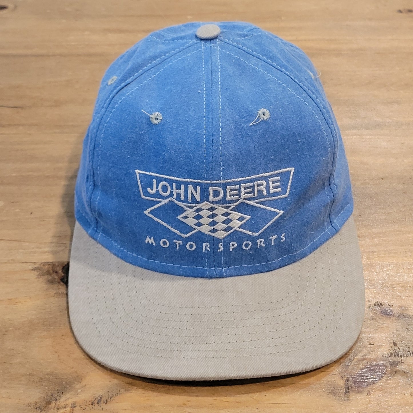 Vintage John Deere Motorsports Hat Snapback Blue Denim NASCAR Chad Little