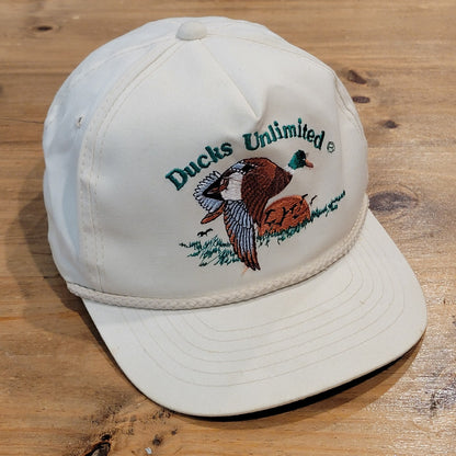 Vintage Ducks Unlimited Hat Snapback White Team DU Rope 90s Embroidered Duck