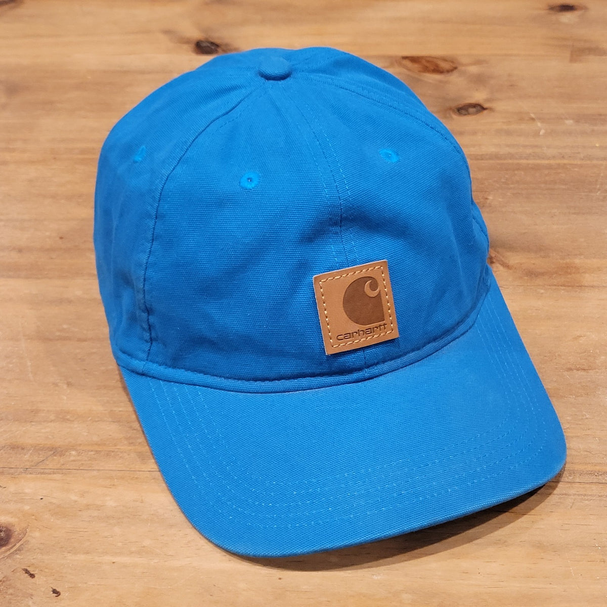 Carhartt Hat Cap Strap Back Blue One Size Leather Patch Adjustable
