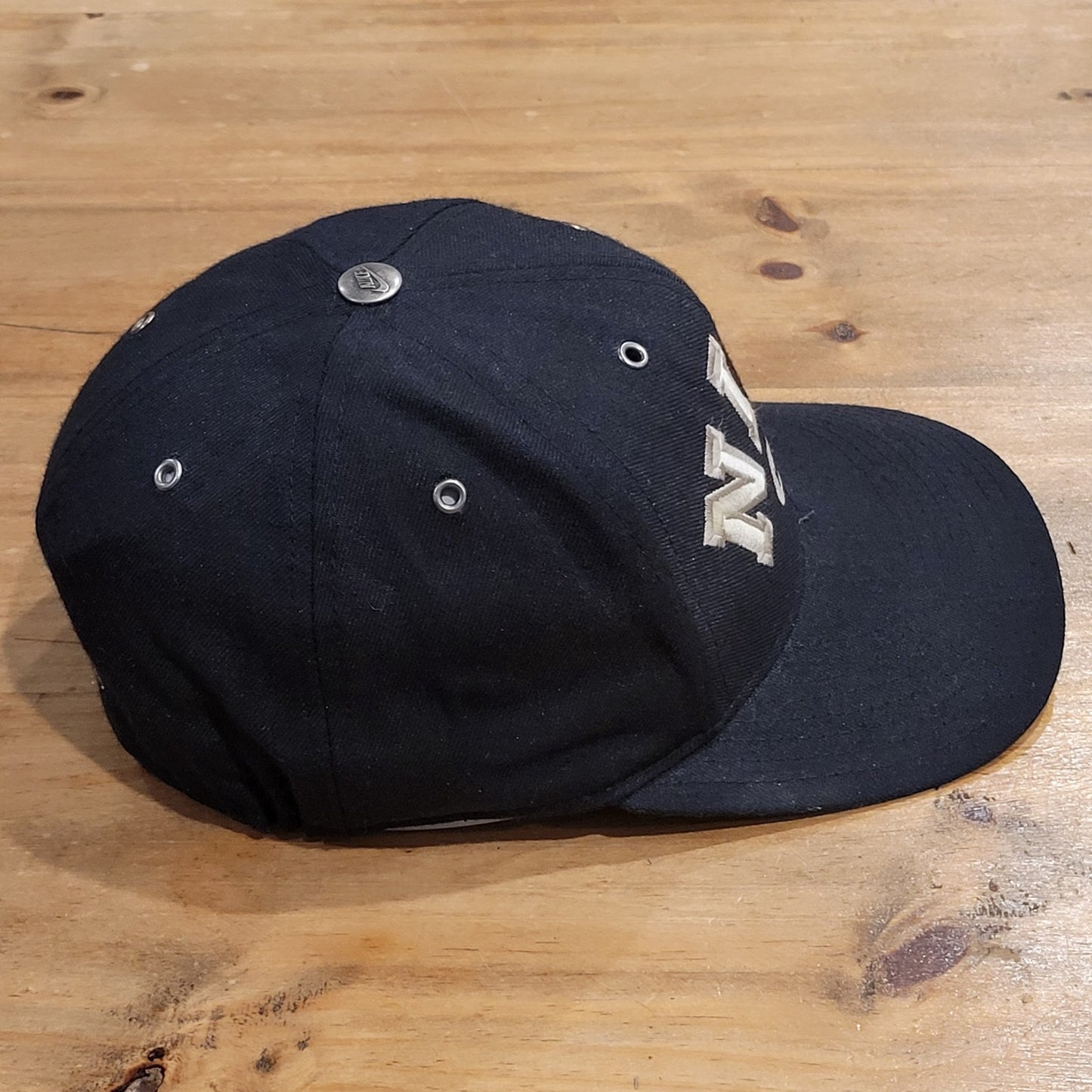 Vintage Nike Hat Swoosh Arch Spell Out Flex Sit Size S/M Black 90s Y2K Wool Blen