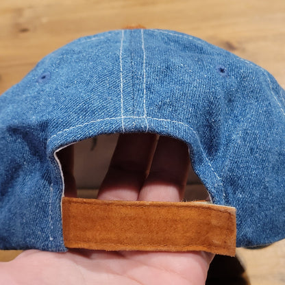 Fiji Shark Embroidered Denim Baseball Cap Hat Blue Tan Contrast Brim Adjustable